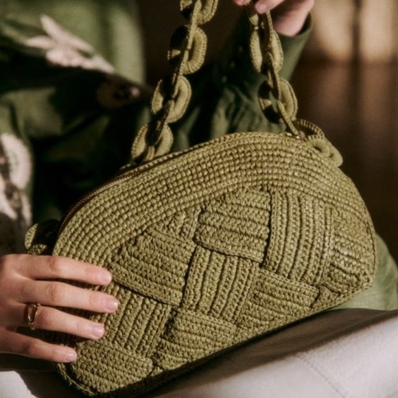 Sezane Isabelle Raffia Woven Bag Green Pistachio NWOT ✨ ELLE Editor Pick - Picture 3 of 7